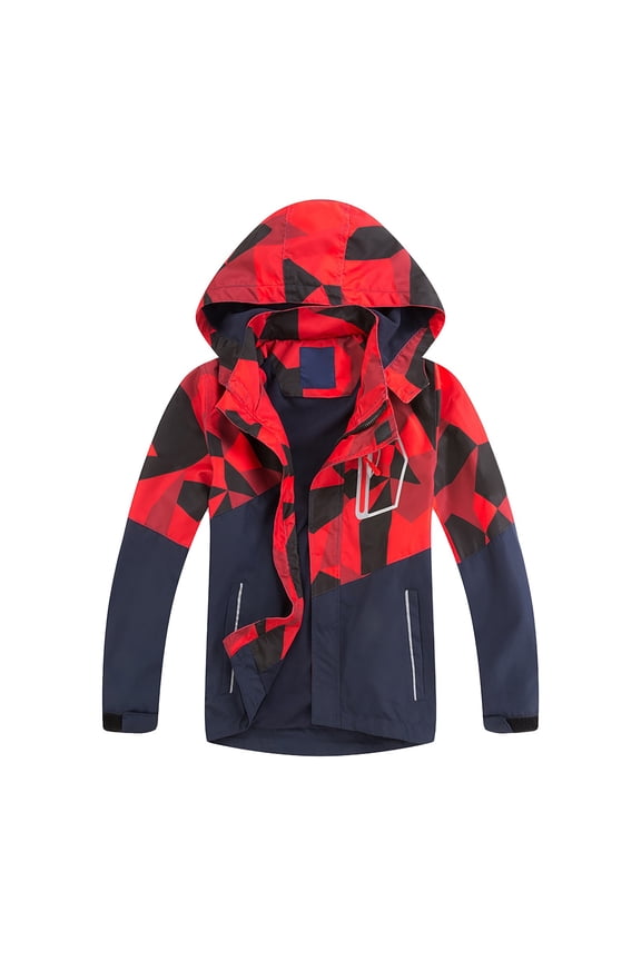 Kids Boys Lightweight Rain Jacket Camouflage 𝗛ooded Raincoat Zip Up 𝗪aterproof Windbreakers for Outdoor Hiking Ski