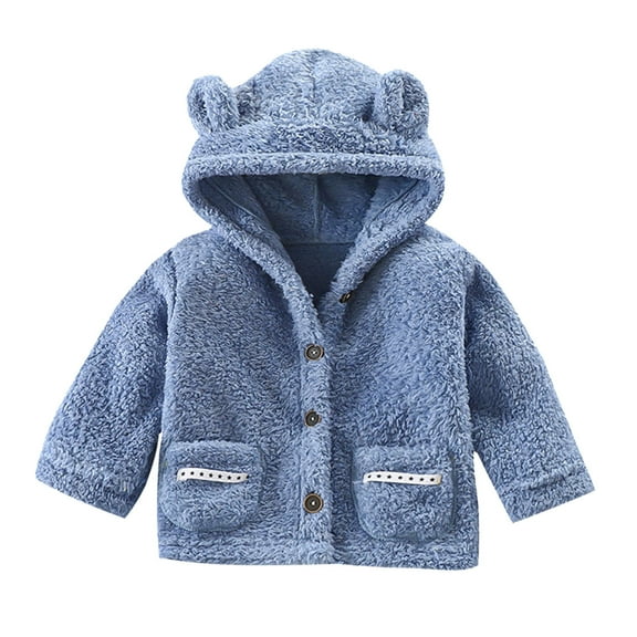 Mercatoo Kids Boys Long Sleeve Hooded Jacket 𝐅𝐥eece Buttons Thick Coat Outer Outwear Spring Jackets for Toddler Girls