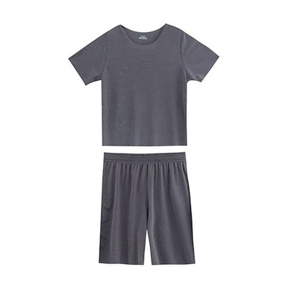 Mercatoo Kids Boys Soft Pajamas Shirts Short Pants Sets 2 Piece Solid Loose Loungewear Sleepwear Short Sleeve Summer Outfits