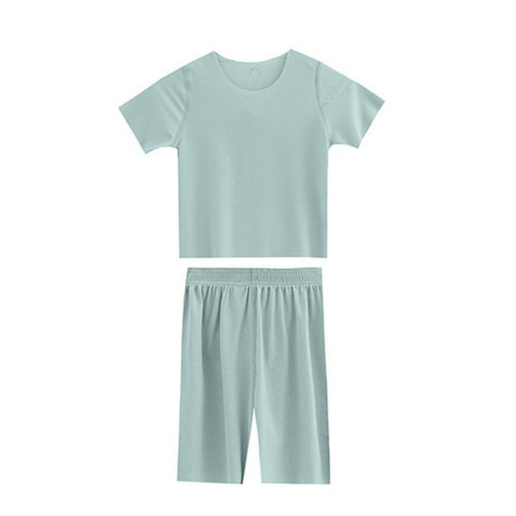 Mercatoo Kids Boys Soft Pajamas Shirts Short Pants Sets 2 Piece Solid Loose Loungewear Sleepwear Short Sleeve Summer Outfits