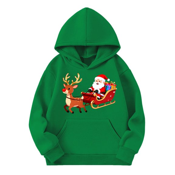 Mercatoo Kids Christmas Hoodie Girls Oversized Cute Santa Graphic Soft Cotton Sweatshirt Winter Long Sleeve Pullover Clothes