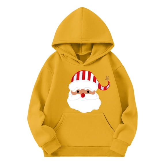 Mercatoo Kids Christmas Hoodie Girls Winter Cute Santa Graphic Long Sleeve Pullover Sweater Holiday Party Soft Cotton Clothes