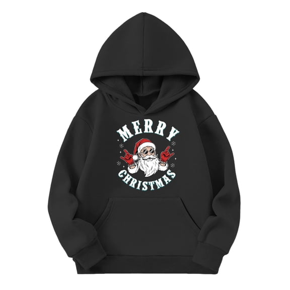 Mercatoo Kids Christmas Hoodie Girls Xmas Letter Graphic Soft Cotton Long Sleeve Sweater Winter Holiday Party Cozy Pullover Top