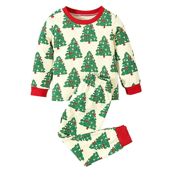 Mercatoo Kids Christmas Pajamas Cotton Long Sleeve Matching Holiday 𝐏js Set Toddler Boys Girls Santa 𝐒leepwear 𝐋ounge𝐰ear