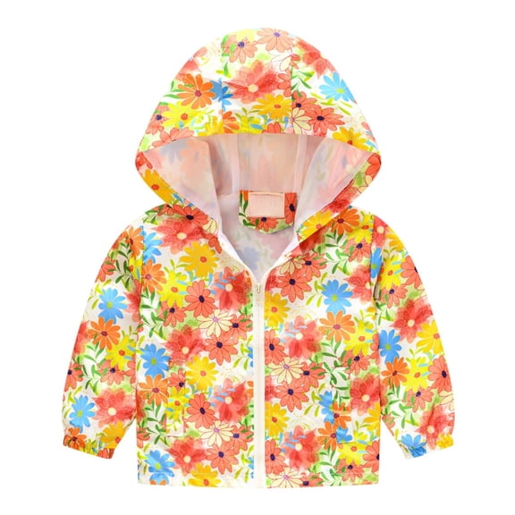 Mercatoo Kids Cute 𝗖artoon Graphic Windbreaker Jacket Lightweight 𝗛ooded Rainproof Coat Outdoor Hiking Windproof Jacket