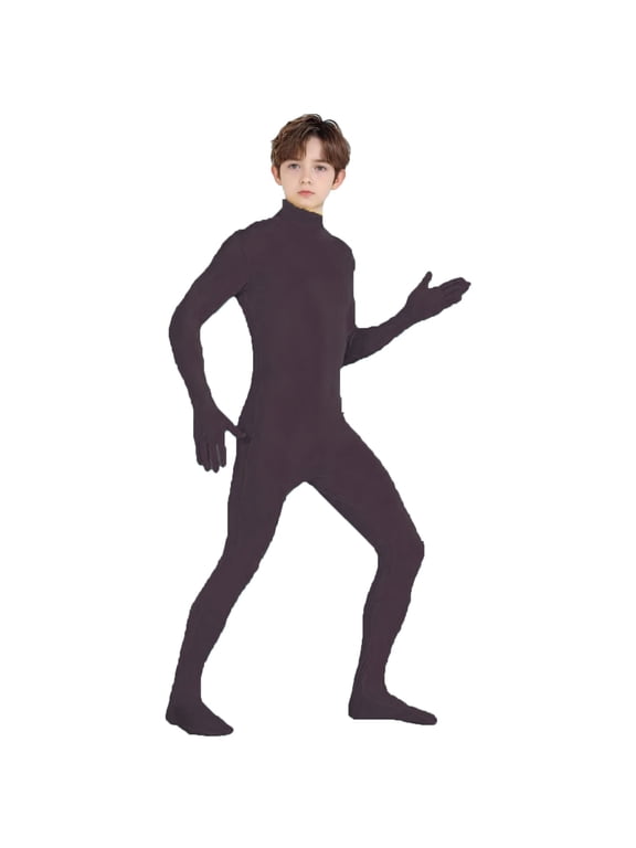 Kids Full Body Unitard 𝗢ne-Piece Long Sleeve Footed Jumpsuit Turtleneck Stretchy Leotard Gymnastics Catsuit
