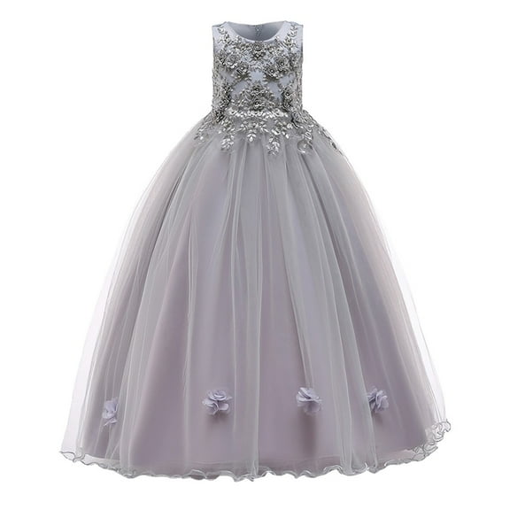 Mercatoo Kids Girl Flower Solid Princess Pageant Gown Party Wedding Long Evening Dress