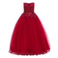 thumbnail image 1 of Mercatoo Kids Girl Flower Solid Princess Pageant Gown Party Wedding Long Evening Dress, 1 of 7
