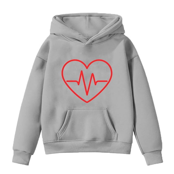 Mercatoo Kids Girl's Heart Graphic Hoodie Toddler Girls Valentine's Day Outfit EKG Funny Hooded Sweatshirt Oversized Hoodies