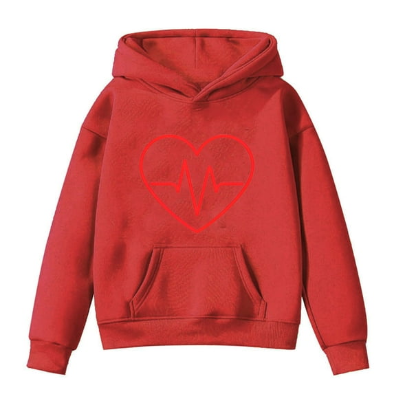 Mercatoo Kids Girl's Heart Graphic Hoodie Toddler Girls Valentine's Day Outfit EKG Funny Hooded Sweatshirt Oversized Hoodies