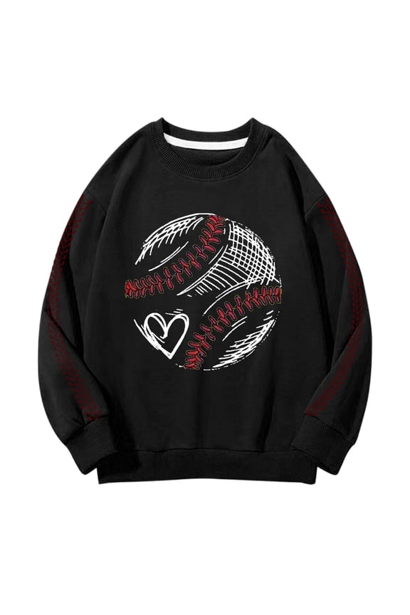 Kids Girls Boys Baseball Crewneck Sweatshirt Tween Baseball Graphic Pullover Casual Cotton 𝐀thletic Pullover Sweatshirt