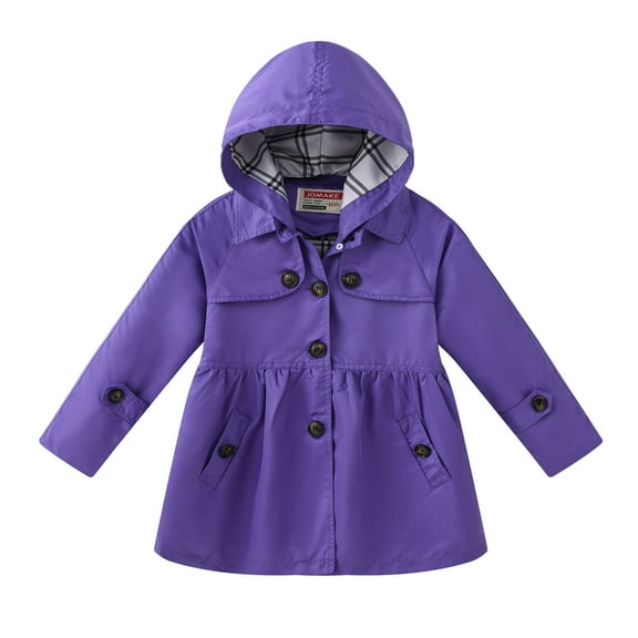 Mercatoo Kids Girls Button Soild Jacket Coat Long Sleeve Hooded Thicken Outerwear Girls Outdoor Travel Rain Jacket
