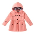 thumbnail image 1 of Mercatoo Kids Girls Button Soild Jacket Coat Long Sleeve Hooded Thicken Outerwear Girls Outdoor Travel Rain Jacket, 1 of 5