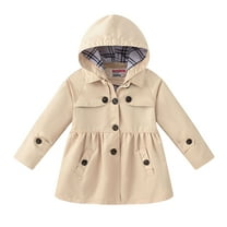 Mercatoo Kids Girls Button Soild Jacket Coat Long Sleeve Hooded Thicken Outerwear Girls Outdoor Travel Rain Jacket