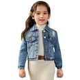 thumbnail image 1 of Mercatoo Kids Girls Denim Jackets Ripped Distressed 𝐕intage Casual Jeans Coats Long Sleeve Fall Button Front Jeans Outwear, 1 of 7