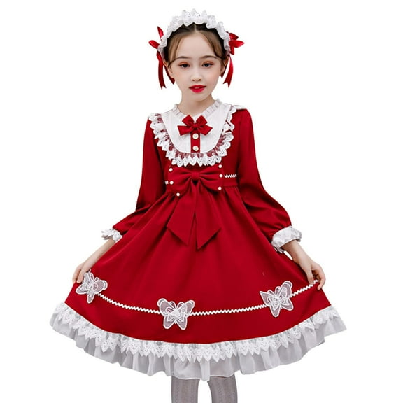 Mercatoo Kids Girls Dresses Patchwork Ruched Bow P𝐚rty 𝐂osplay 𝐋olita Dress Pageant Gowns Dress Clothes for Girls