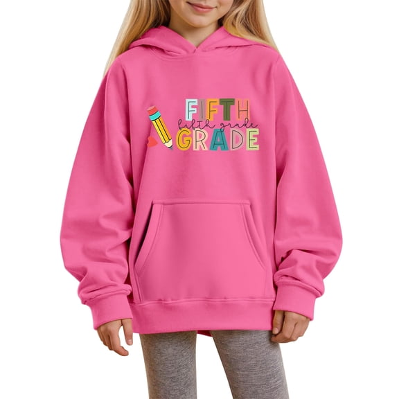 Mercatoo Kids Girls Fifth Grade Hoodie Preppy First Day of School Oversized Pullover Sweatshirts Fall Casual Hooded Tops Casual
