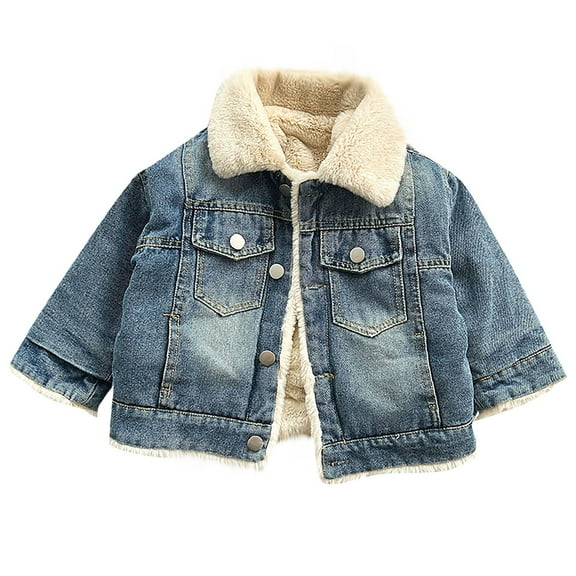 Mercatoo Kids Girls Fleece Lined Denim Jacket Thicken Lapel Collar Button Down Coat Winter Windproof Thermal Outerwear