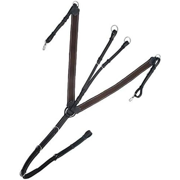 Exion Horse Elastic Breastplate with Running Attachment– Soft Padded, Adjustable English Leather Breastplate for Horses- Brown Elastic with White Lines