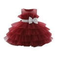 thumbnail image 1 of Mercatoo Kids Girls Puff Sleeve Mesh Tutu Princess Dress Prom P𝐚rty Dress Bow Tulle 𝐌ini Dress Girls Formal Dress, 1 of 9