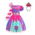 thumbnail image 1 of Mercatoo Kids Girls Rainbow Candy Dress with Headband Cute Shiny Half Length Long Sleeve Tutu Dresses for Girl 4‐8 Years, 1 of 2