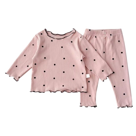 Mercatoo Kids Girls Ribbed Knit Outfits 2 Piece 𝗣olka Dot Long Sleeve Cute Pullover Shirts Elastic Waist Pants Clothes Set