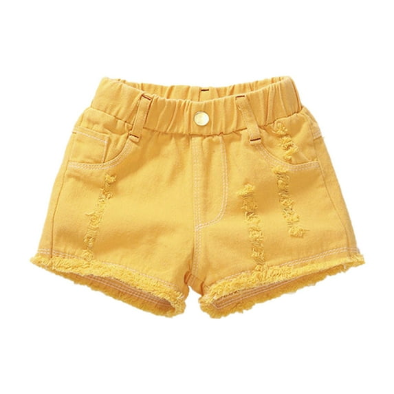 Mercatoo Kids Girls Summer Denim Shorts Solid Color High Waist Elastic Ripped Jeans with Pocket Girls Spandex Shorts
