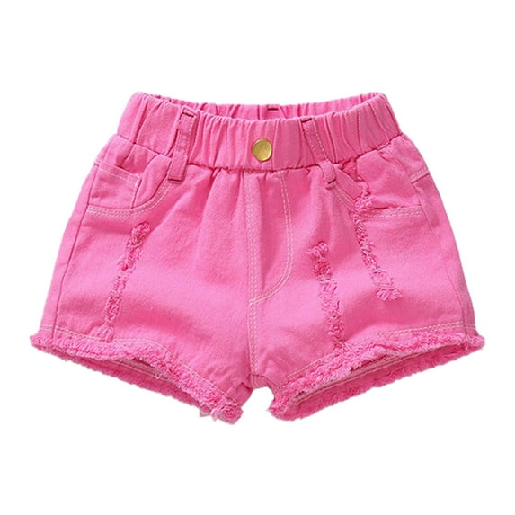 Mercatoo Kids Girls Summer Denim Shorts Solid Color High Waist Elastic Ripped Jeans with Pocket Girls Spandex Shorts