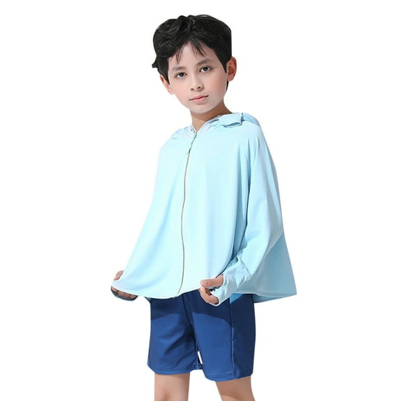 Mercatoo Kids Girls Sun 𝐏rotection Jacket Summer Boys Zipper Hooded 𝐂ooling Shirt Pockets for Running Outdoor Fishing