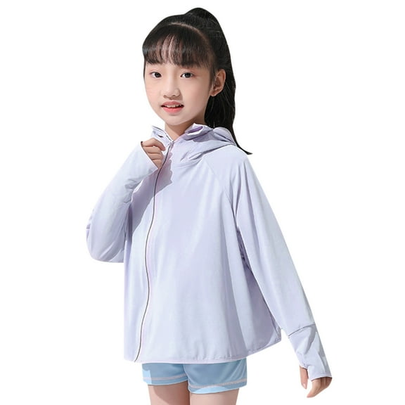 Mercatoo Kids Girls Sun 𝐏rotection Jacket Summer Boys Zipper Hooded 𝐂ooling Shirt Pockets for Running Outdoor Fishing