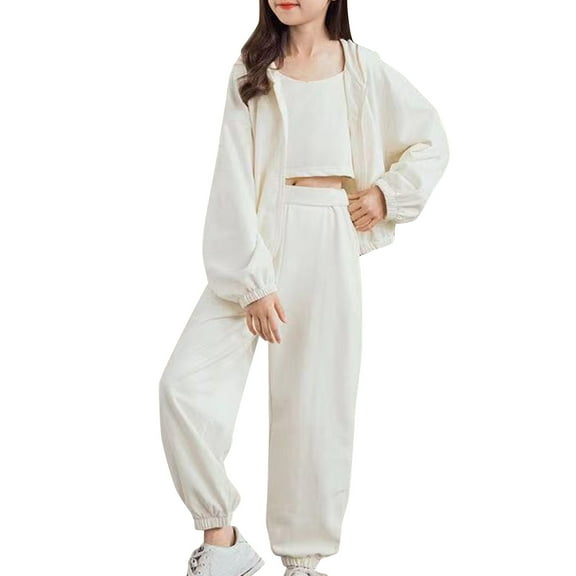Mercatoo Kids Girls Sweatsuit Outfits Solid Toddler Cute Sleeveless Pullover Sweatshirt Coat Pant Sweats for School Teen Girl