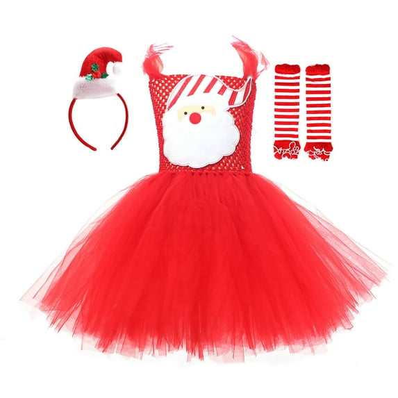 Mercatoo Kids Girls šhristmas šostumes Red Green Tulle Tutu Dress Headband Stockings Set Pšrty šosplay Dress Up Clothes Girls Chambray And Tulle Dress