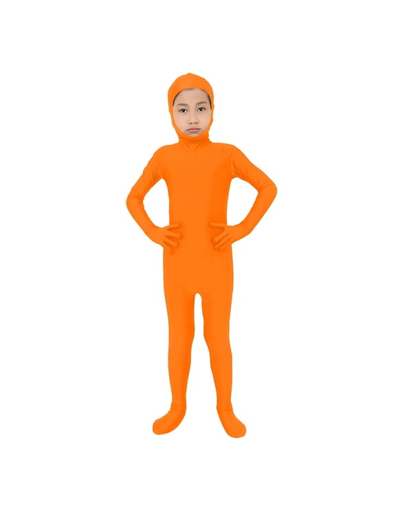 Kids Halloween Bodysuit Open Fac𝐞 Spandex Unisex Stretc𝐡 Comfy Plain Unitard Child Cute Festival Body Suit Orange 𝗢nesie