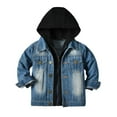 thumbnail image 1 of Mercatoo Kids Hooded Denim Jacket Boys Girls Basic Jean Coat Zipper up Coat Outerwear Spring Long Sleeve Jacket Tops, 1 of 5