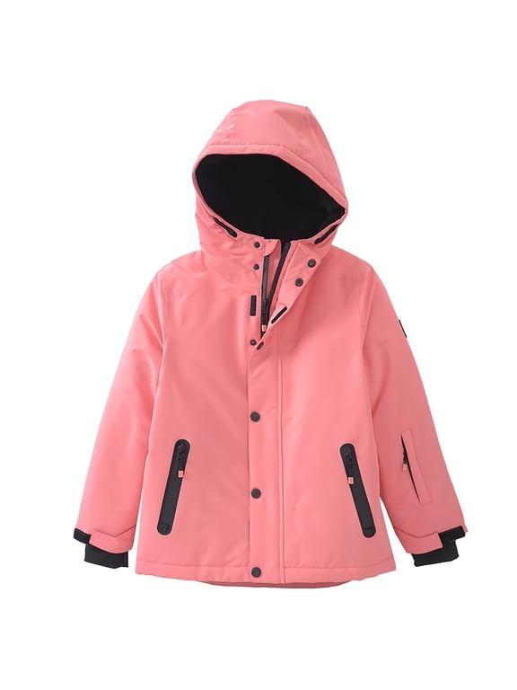 Kids Hooded Winter Ski Jacket, Boys Girls Water Resistant Warm Snow Coat with Pockets, Windproof Insulated Outdoor Snowboard Parka for Cold Weather