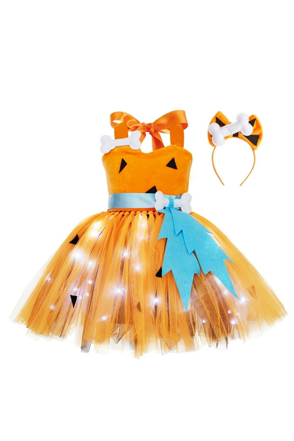 Kids Light Up Caveman 𝐂ostume Historical Birthday Outfits for Girls Boys Halloween Dress Up Pa𝐫𝐭y Photo 𝐒hoot Set