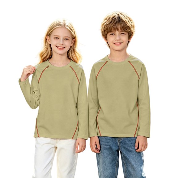 Mercatoo Kids Long Sleeve Crew Neck T-Shirt, Soft Breathable Raglan Tee with Contrast Stitching, Casual Basic Tops for Boys Girls School Daily Outdoor Wear