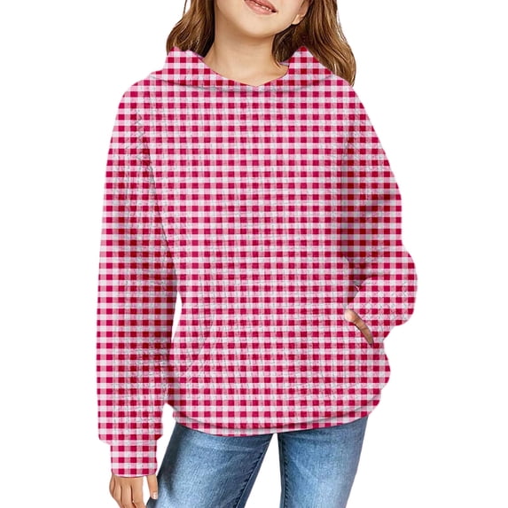 Mercatoo Kids Loose Tops Girls 𝗛oodie Cute Plaid Long Sleeve Fashion Sweatshirts Lightweight 𝗛oodie with Pockets