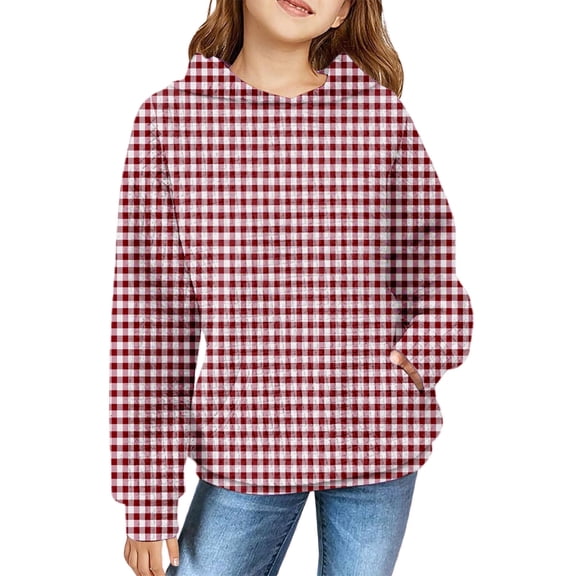 Mercatoo Kids Loose Tops Girls 𝗛oodie Cute Plaid Long Sleeve Fashion Sweatshirts Lightweight 𝗛oodie with Pockets