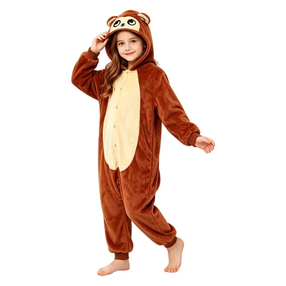Mercatoo Kids Monkey Onesie Costume, Soft Fleece Hooded Monkey Animal Jumpsuit Bodysuit, Zip Up One Piece Outfit for Toddler Boys Girls Halloween Jumpsuit and Party Dress Up