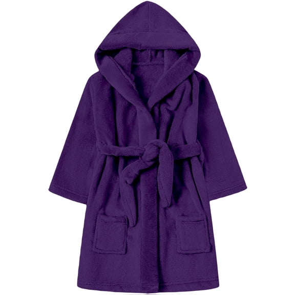 Mercatoo Kids Plush Soft Hooded Robe with Belt Plain Flannel Loungewear Bathrobe Boys Girls Thick Warm Pajamas Nightgowns