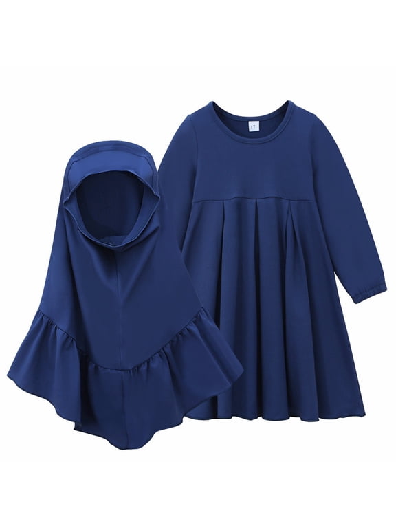 Kids Prayer Clothes 𝐌uslim Dress for Toddler Baby Girls Ramadan Abaya with Hijab Maxi Islami𝐜 Set Kaftan Jilbab