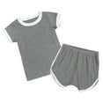 thumbnail image 1 of Mercatoo Kids Pure Cotton Clothes Toddler Solid Color Stripe T Shirt Tops and Shorts 2Pcs Outfit Baby Summer Daily Wear Set, 1 of 4