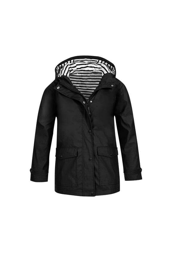 Kids Rain Jacket Boys Girls Lightweight 𝐖aterproof Raincoat Youth Full Zip up Button Down Coat Windbreaker Hooded