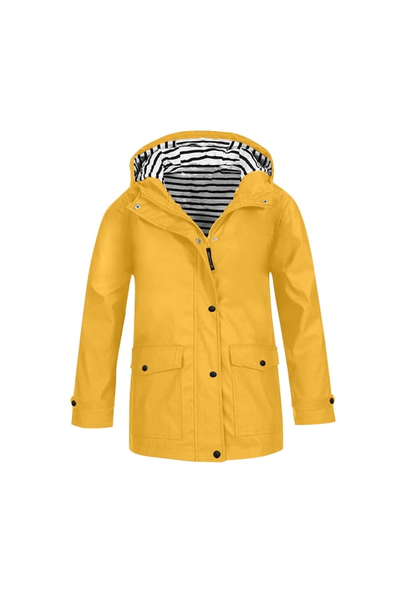 Kids Rain Jacket Boys Girls Lightweight 𝐖aterproof Raincoat Youth Full Zip up Button Down Coat Windbreaker Hooded