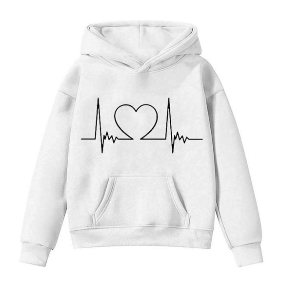 Mercatoo Kids School Group Sweatshirt Style Baseball Girl's Fall/Winter Valentine's Day EKG Printed Hooded Jacket