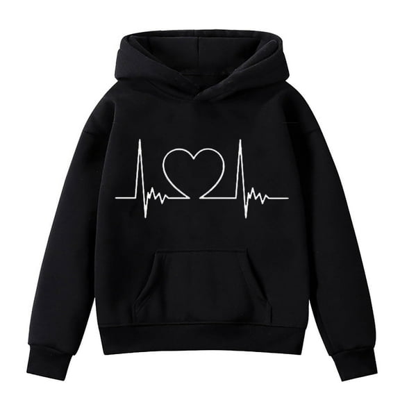 Mercatoo Kids School Group Sweatshirt Style Baseball Girl's Fall/Winter Valentine's Day EKG Printed Hooded Jacket