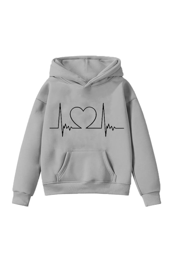 Kids School Group Sweatshirt Style Baseball Girl's Fall/Winter Valentine's Day EKG Printed Hooded Jacket