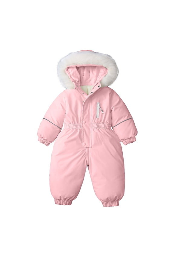 Kids Snowsuit Girls' Snowboarding Ski Suit Winter Warm Thick Plush Hooded Outerwear Jumpsuit Zip up Bunting Puffer Jacket