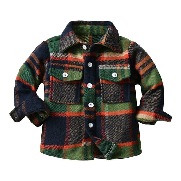 Mercatoo Kids Toddler Flannel Shirt Jacket Plaid Long Sleeve Lapel Button-Down Shacket Coat Baby Boys Girls Fall Shirt Outwear